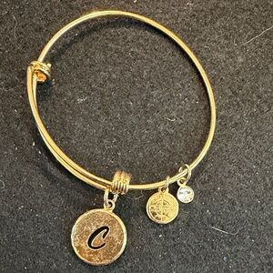 Gold Initial C Charm Bangle Bracelet for Women